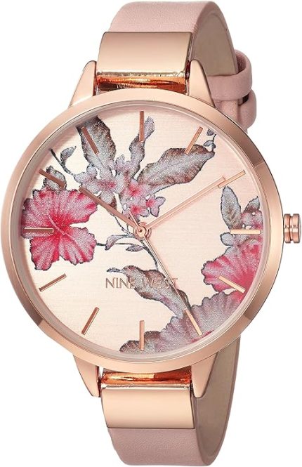 Nine West Women's Floral Dial Smooth Strap Watch
